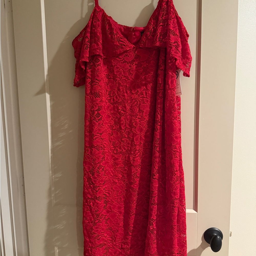 Fashion to Figure Vibrant Red Lace Midi Dress